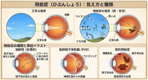 飛蚊症（ひぶんしょう）：見え方と種類